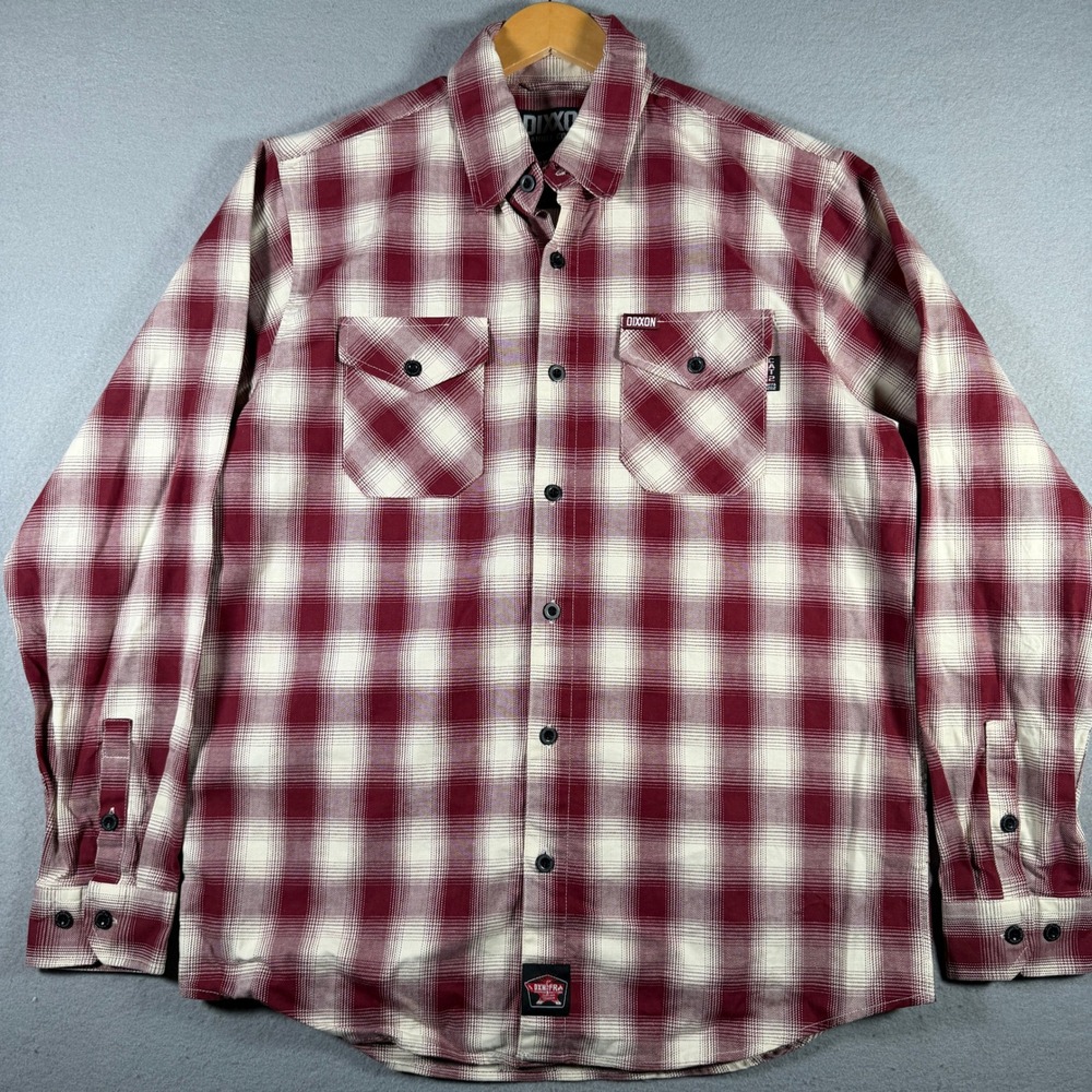 Dixxon Flannel Company The Kiln FR Maroon Plaid Button Down Shirt Mens Large